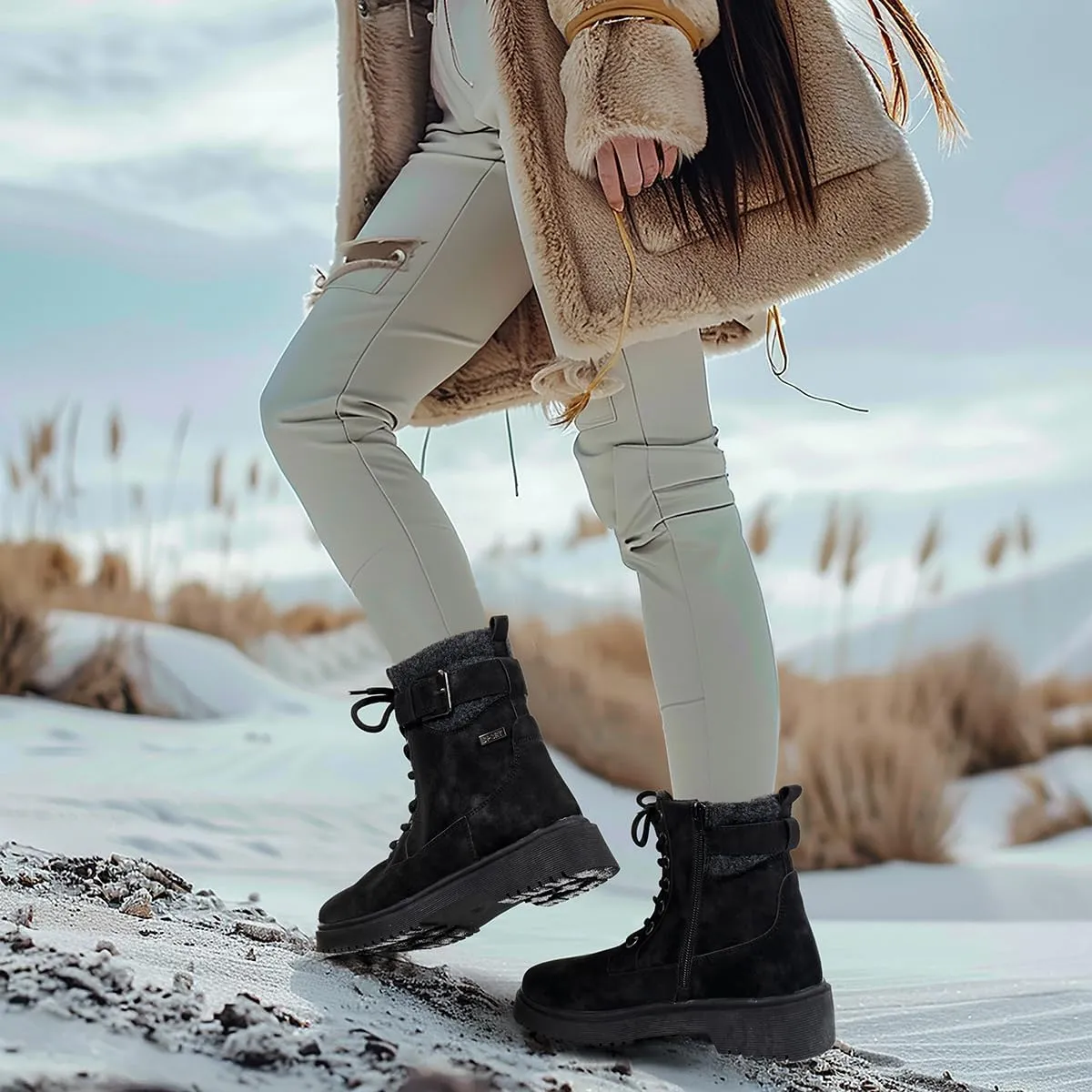 AJ.Fashion Combat Boots for Women  Genuine Leather Lace-Up Ankle Boots, Durable Fall Footwear for Womens Everyday and Outdoor Style