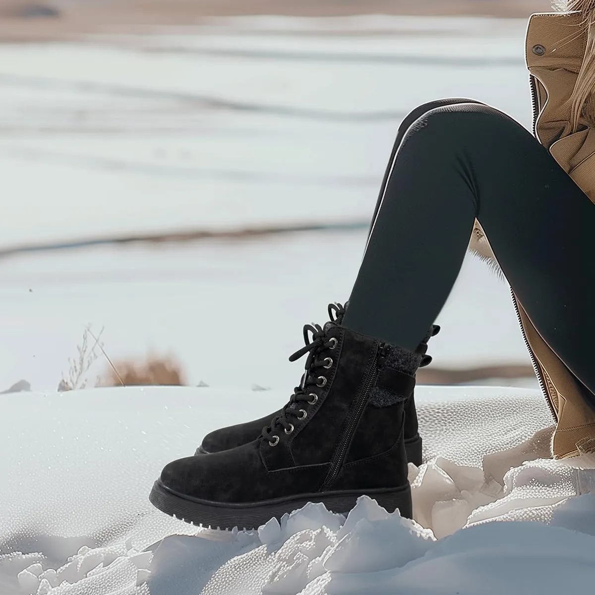 AJ.Fashion Combat Boots for Women  Genuine Leather Lace-Up Ankle Boots, Durable Fall Footwear for Womens Everyday and Outdoor Style