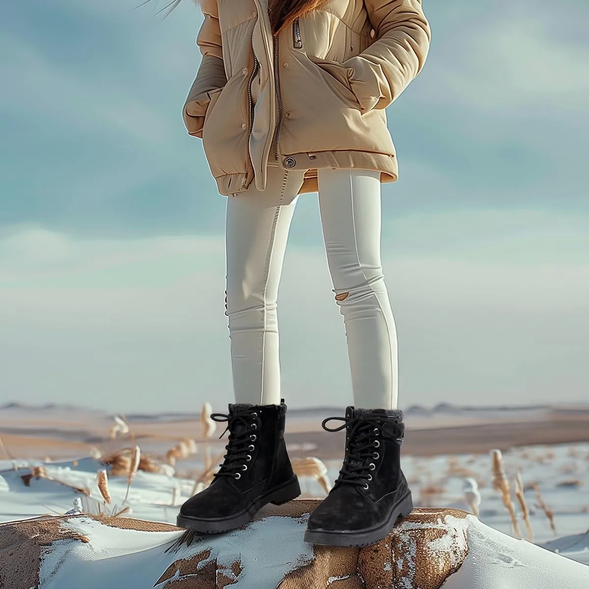 AJ.Fashion Combat Boots for Women  Genuine Leather Lace-Up Ankle Boots, Durable Fall Footwear for Womens Everyday and Outdoor Style