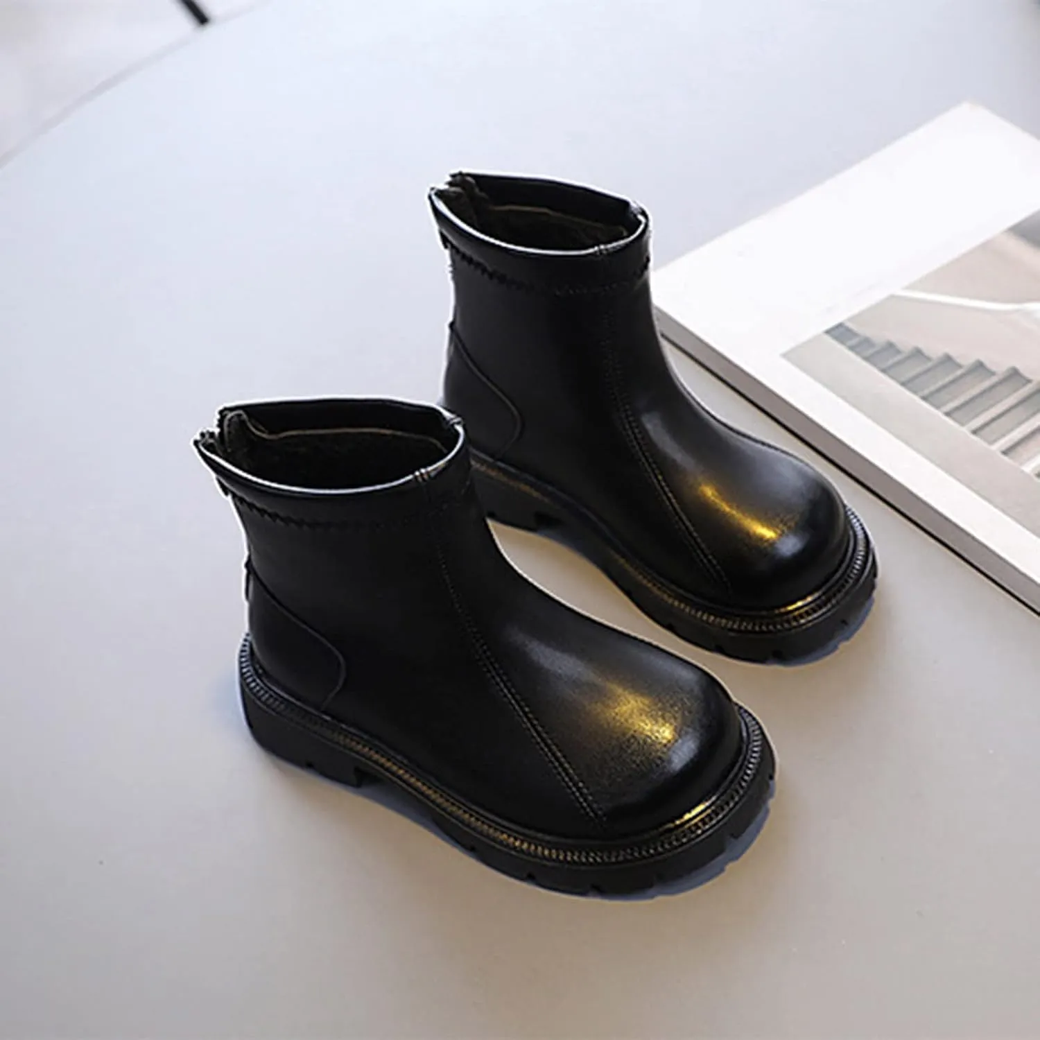 Baby Autumn Boots Fashion Spring And Autumn Children's Boots Boys' And Girls' Ankle Boots Thick Soles Back Lace Design