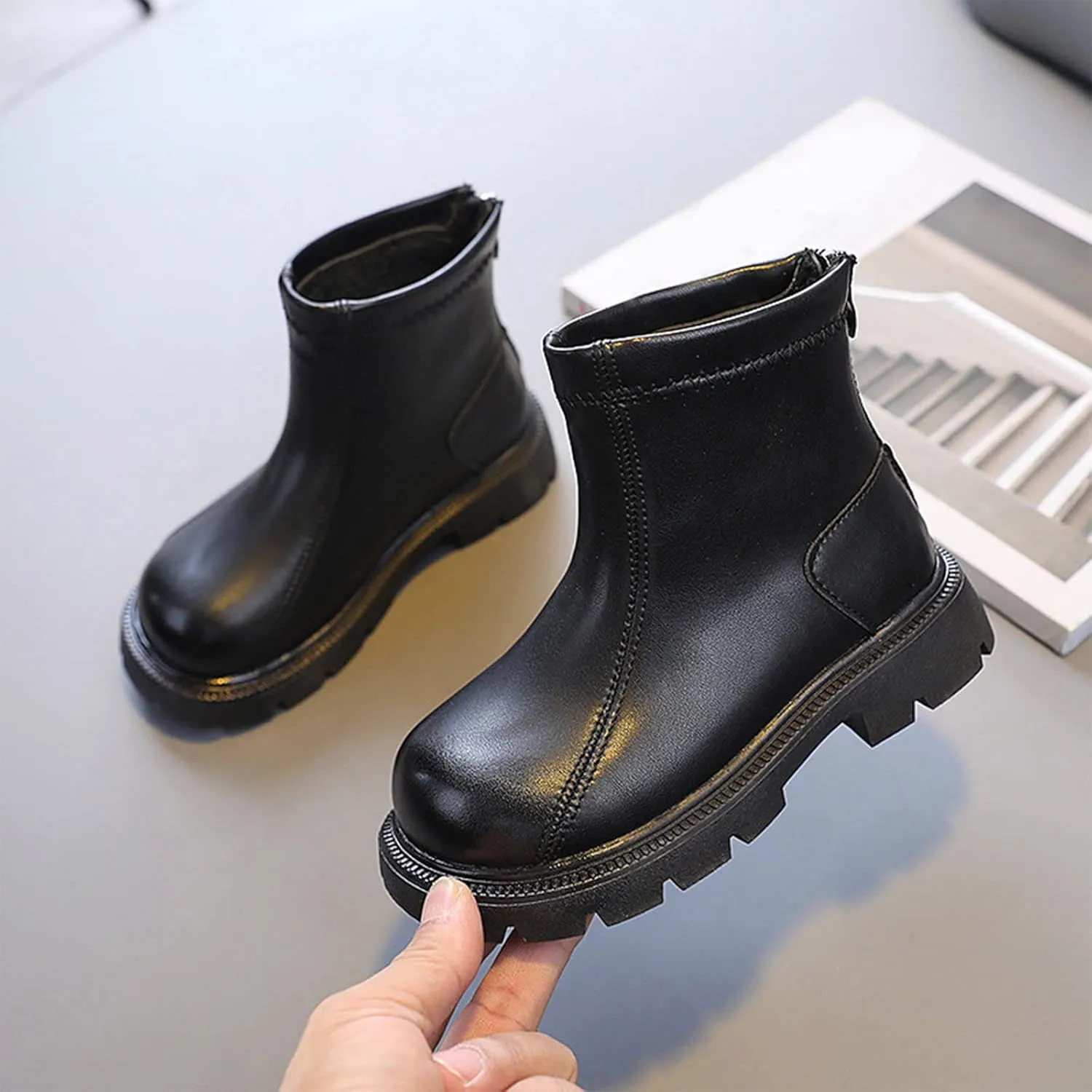 Baby Autumn Boots Fashion Spring And Autumn Children's Boots Boys' And Girls' Ankle Boots Thick Soles Back Lace Design