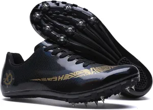 Buhelyc Professional Running Nail Spikes Shoes Men Women Track ＆ Field Shoes Long Jumping Athletics Shoes for Training Competition Athletics(Size:9,Color:Black)
