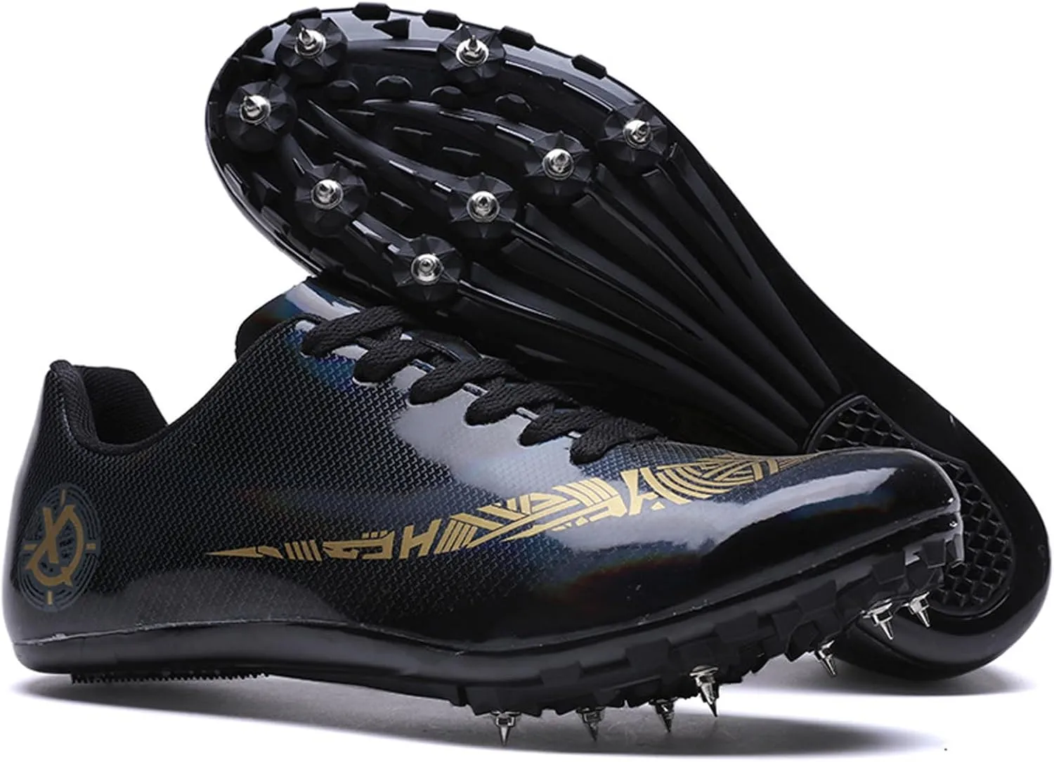 Buhelyc Professional Running Nail Spikes Shoes Men Women Track ＆ Field Shoes Long Jumping Athletics Shoes for Training Competition Athletics(Size:9,Color:Black)