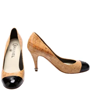 Cap Toe Cork Round Toe Pumps Size 37