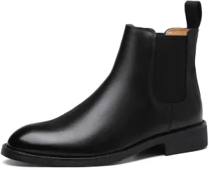 Chelsea Boots For Men Round Toe Elastic Band Ankle Boots Genuine Leather Wearable Anti-slip Dress Slip On