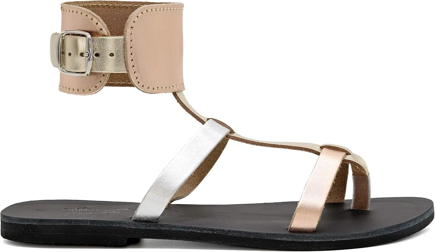 Emmanuela Ancient Greek Handmade Leather Flat Sandals, Quality Ankle Cuff Sandals with adjustable buckle, Ankle Strap Summer Shoes, Open Toe Strappy Sandals, Boho Chic Sandals