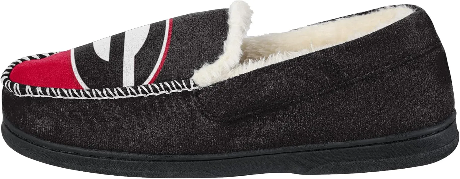 FOCO NCAA Mens Big Logo Colorblock Moccasin Slippers  Officially Licensed, Comfortable Shoes with Team Colors and Logo