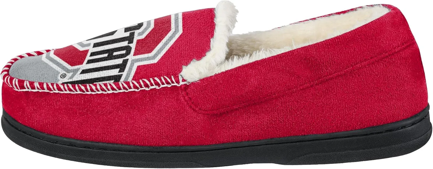 FOCO NCAA Mens Big Logo Colorblock Moccasin Slippers  Officially Licensed, Comfortable Shoes with Team Colors and Logo