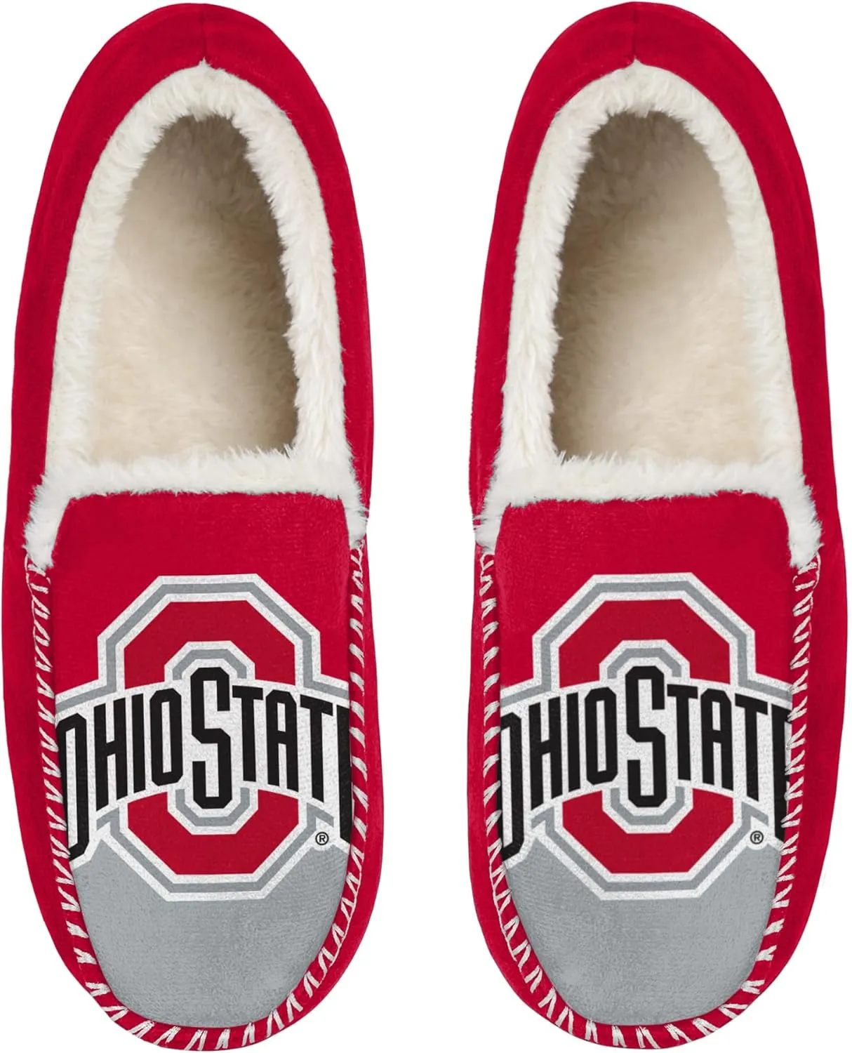 FOCO NCAA Mens Big Logo Colorblock Moccasin Slippers  Officially Licensed, Comfortable Shoes with Team Colors and Logo
