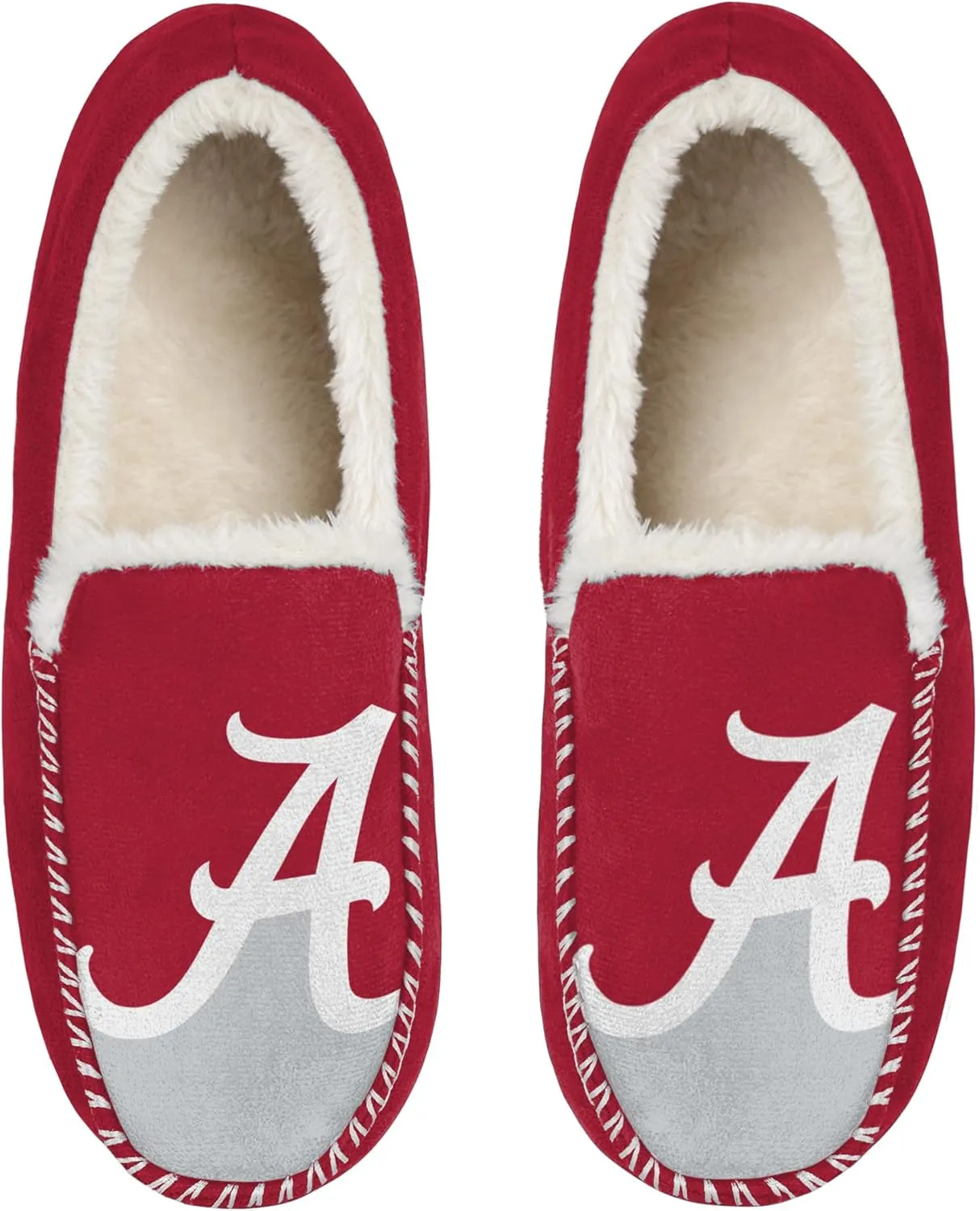 FOCO NCAA Mens Big Logo Colorblock Moccasin Slippers  Officially Licensed, Comfortable Shoes with Team Colors and Logo