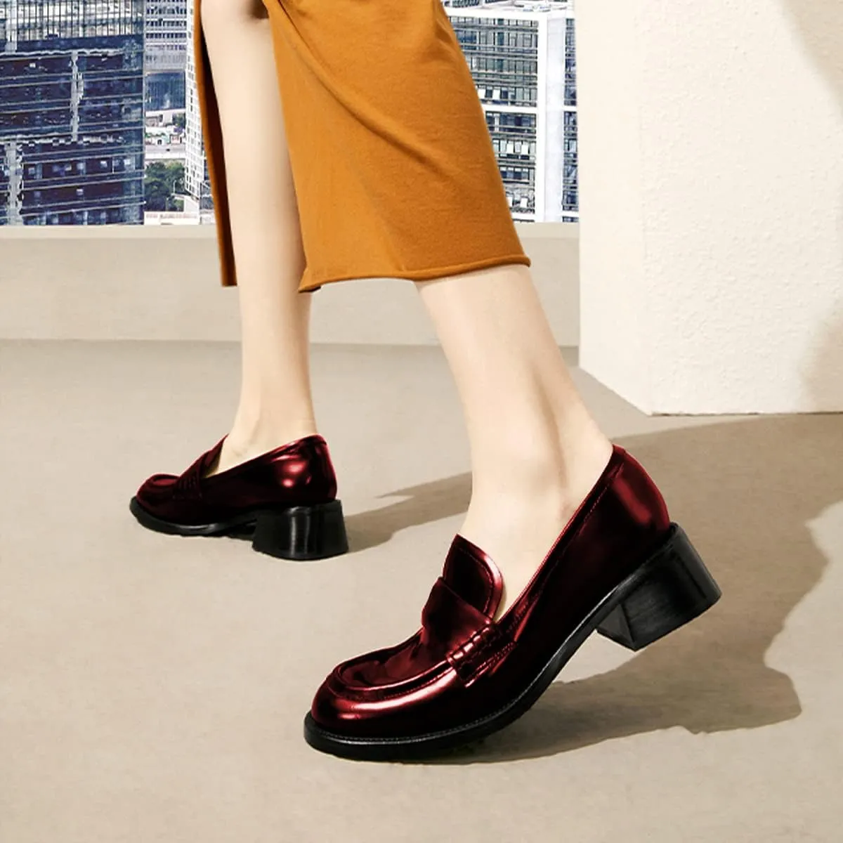 FYS Women Casual Slip on Loafers Closed Toe Block Chunky Low Heels Dress Shoes Comfort Office Workwear Shoes Size 4-15 US