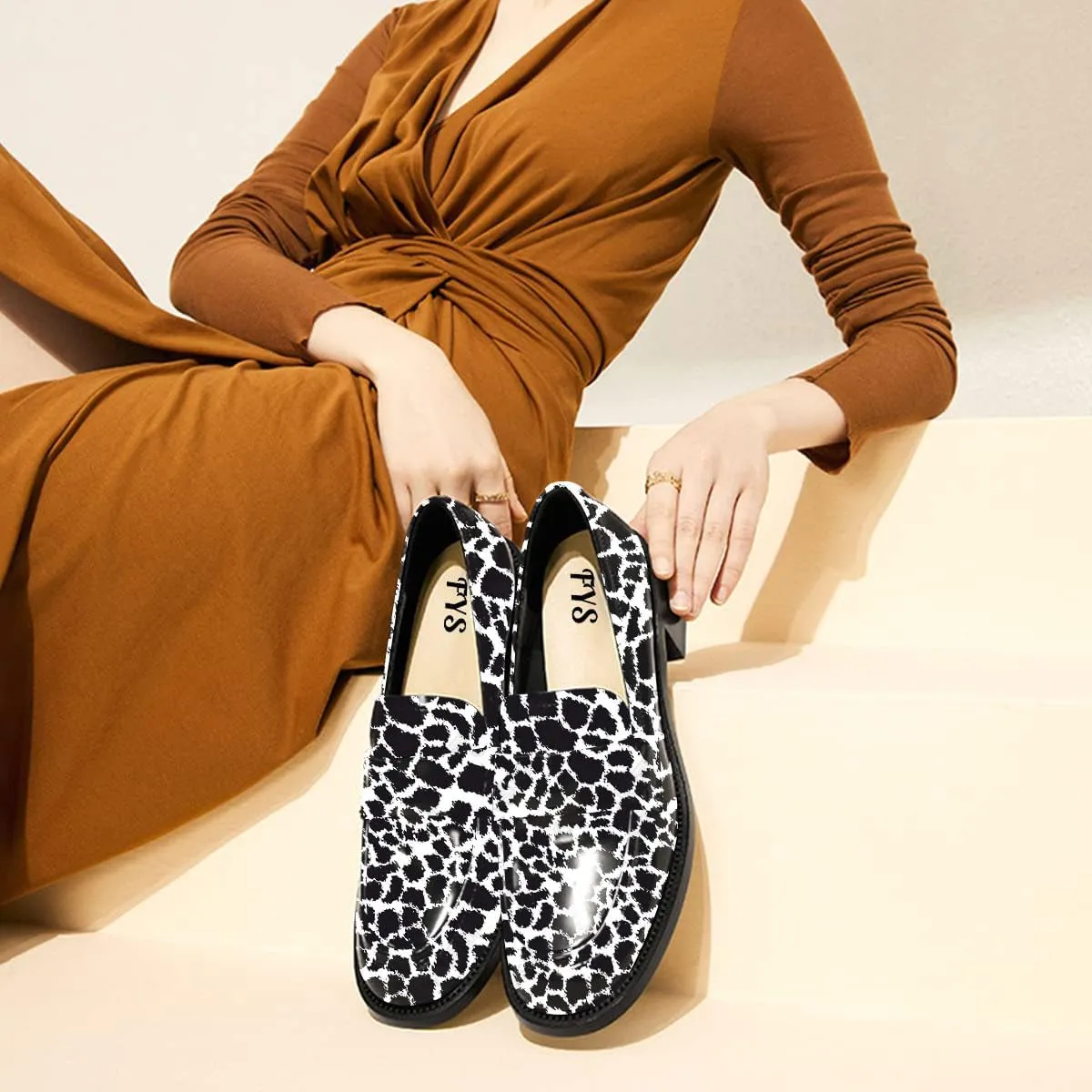 FYS Women Casual Slip on Loafers Closed Toe Block Chunky Low Heels Dress Shoes Comfort Office Workwear Shoes Size 4-15 US