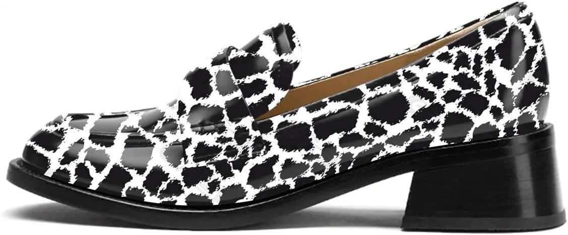 FYS Women Casual Slip on Loafers Closed Toe Block Chunky Low Heels Dress Shoes Comfort Office Workwear Shoes Size 4-15 US