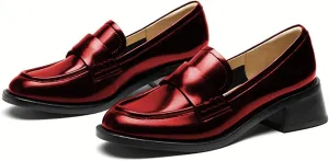 FYS Women Casual Slip on Loafers Closed Toe Block Chunky Low Heels Dress Shoes Comfort Office Workwear Shoes Size 4-15 US