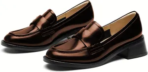 FYS Women Casual Slip on Loafers Closed Toe Block Chunky Low Heels Dress Shoes Comfort Office Workwear Shoes Size 4-15 US