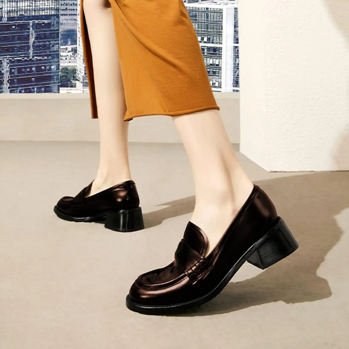 FYS Women Casual Slip on Loafers Closed Toe Block Chunky Low Heels Dress Shoes Comfort Office Workwear Shoes Size 4-15 US