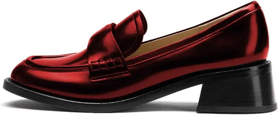 FYS Women Casual Slip on Loafers Closed Toe Block Chunky Low Heels Dress Shoes Comfort Office Workwear Shoes Size 4-15 US