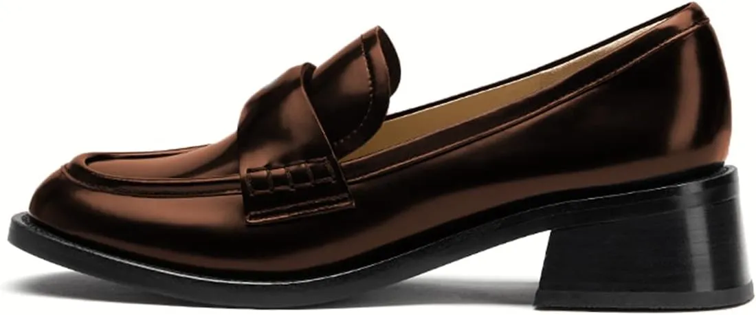 FYS Women Casual Slip on Loafers Closed Toe Block Chunky Low Heels Dress Shoes Comfort Office Workwear Shoes Size 4-15 US