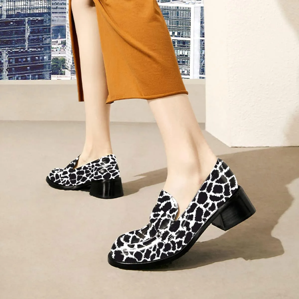 FYS Women Casual Slip on Loafers Closed Toe Block Chunky Low Heels Dress Shoes Comfort Office Workwear Shoes Size 4-15 US
