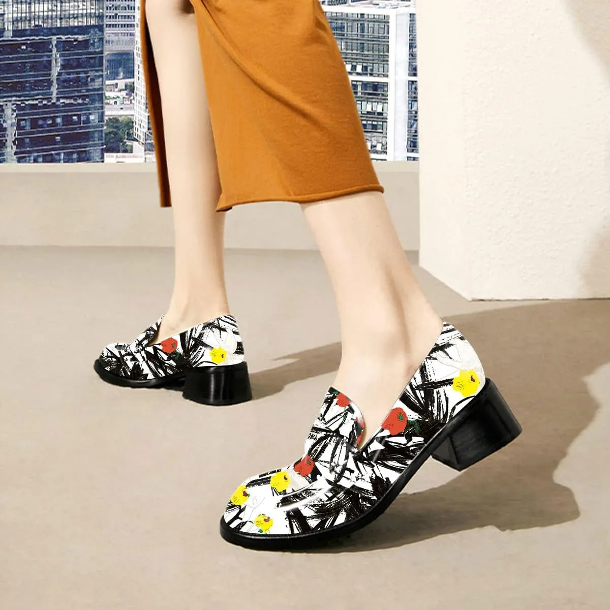 FYS Women Casual Slip on Loafers Closed Toe Block Chunky Low Heels Dress Shoes Comfort Office Workwear Shoes Size 4-15 US