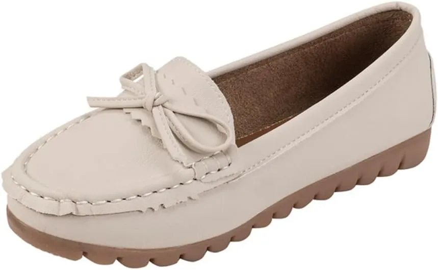Geerta Women's Moccasins Cute Fashion Bow Decorated Low Top Round Toe Shoes Orthopedic Sandals, Cute Casual Comfortable Lightweight Slip on Shoes, Female Solid All-Match Loafers for Beach Travel