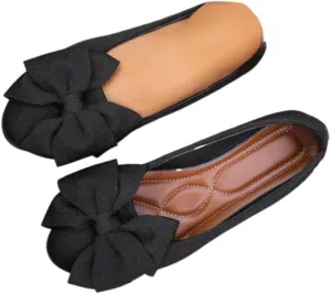 Geerta Women's Moccasins Cute Fashion Bow Decorated Low Top Round Toe Shoes Orthopedic Sandals, Cute Casual Comfy Lightweight Slip on Shoes, Female Solid All-Match Loafers for Everyday Wear