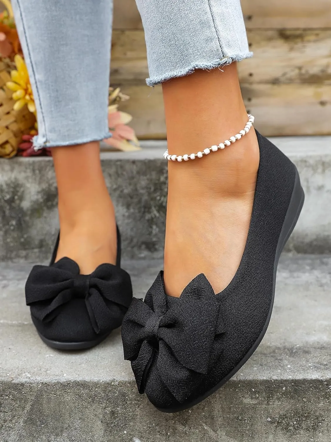 Geerta Women's Moccasins Cute Fashion Bow Decorated Low Top Round Toe Shoes Orthopedic Sandals, Cute Casual Comfy Lightweight Slip on Shoes, Female Solid All-Match Loafers for Everyday Wear