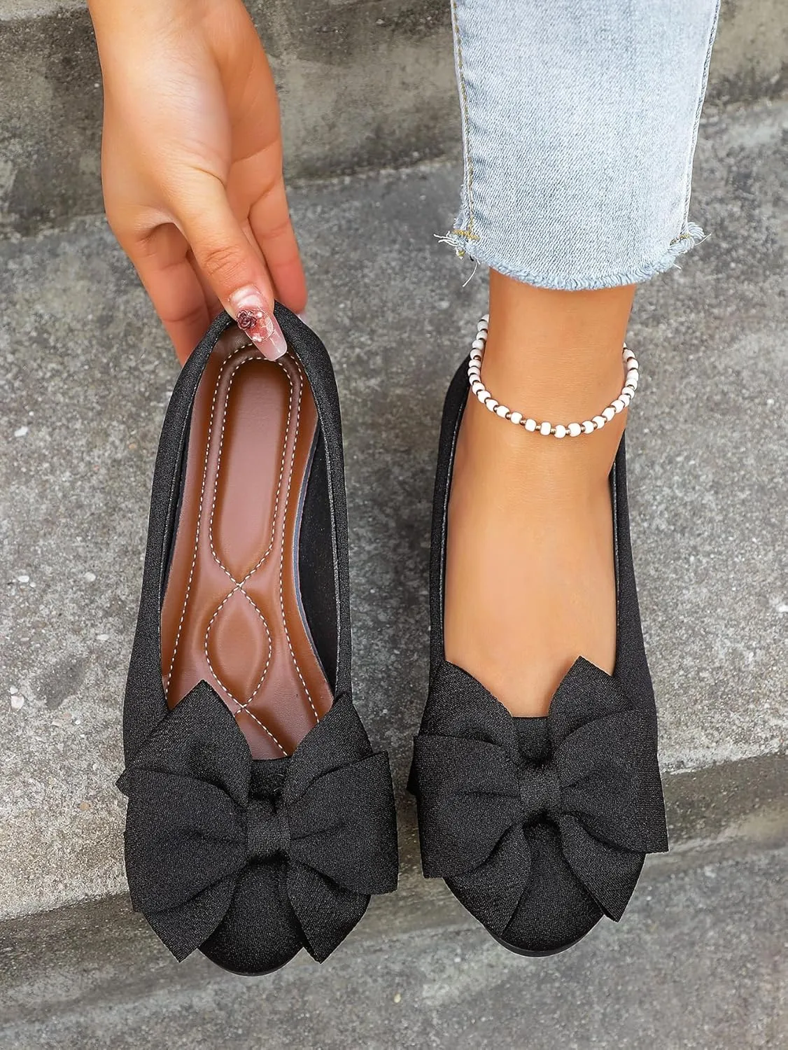 Geerta Women's Moccasins Cute Fashion Bow Decorated Low Top Round Toe Shoes Orthopedic Sandals, Cute Casual Comfy Lightweight Slip on Shoes, Female Solid All-Match Loafers for Everyday Wear