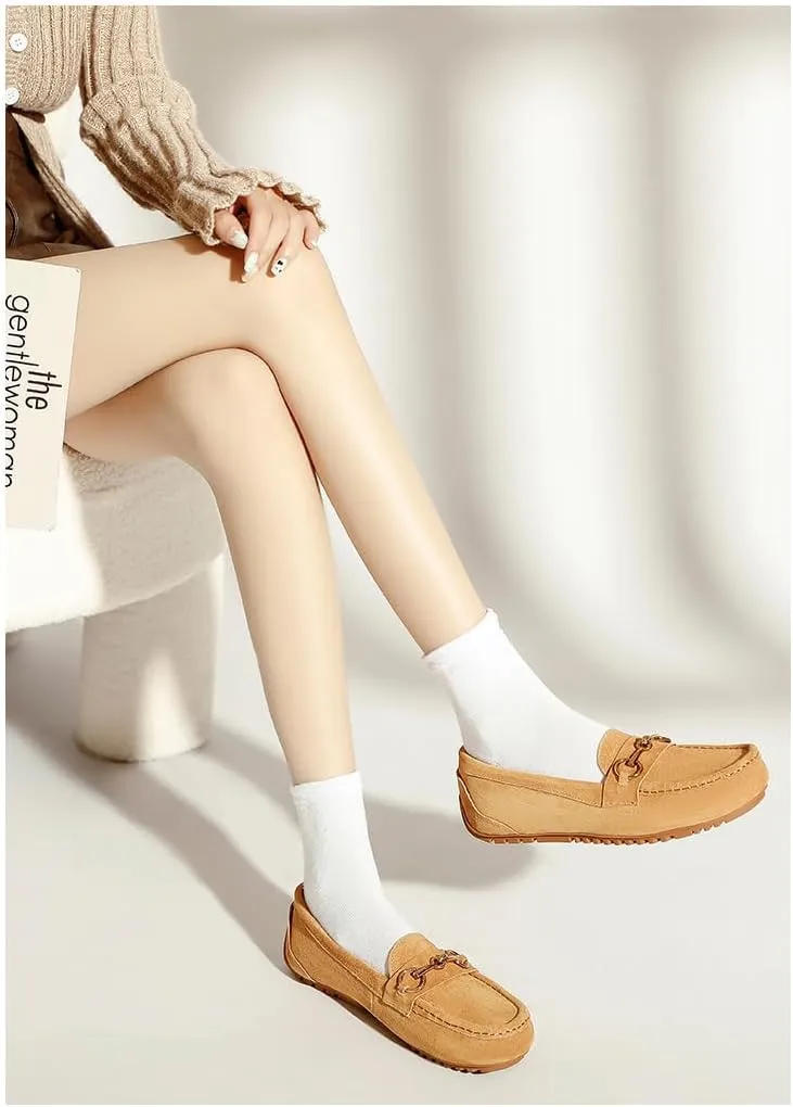 Geerta Women's Moccasins Cute Fashion Chain Decorated Low Top Round Toe Shoes Orthopedic Sandals, Cute Casual Comfortable Lightweight Slip on Shoes, Female Solid All-Match Loafers for Everyday Wear