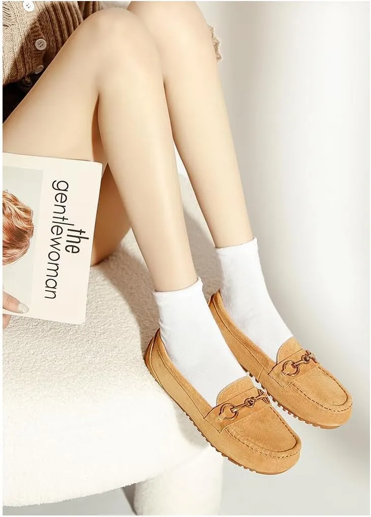 Geerta Women's Moccasins Cute Fashion Chain Decorated Low Top Round Toe Shoes Orthopedic Sandals, Cute Casual Comfortable Lightweight Slip on Shoes, Female Solid All-Match Loafers for Everyday Wear