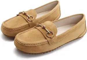 Geerta Women's Moccasins Cute Fashion Chain Decorated Low Top Round Toe Shoes Orthopedic Sandals, Cute Casual Comfortable Lightweight Slip on Shoes, Female Solid All-Match Loafers for Everyday Wear