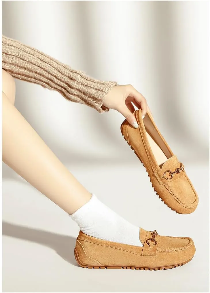 Geerta Women's Moccasins Cute Fashion Chain Decorated Low Top Round Toe Shoes Orthopedic Sandals, Cute Casual Comfortable Lightweight Slip on Shoes, Female Solid All-Match Loafers for Everyday Wear