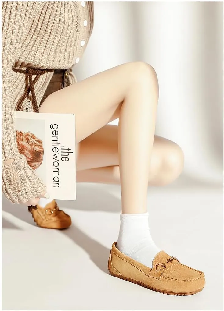 Geerta Women's Moccasins Cute Fashion Chain Decorated Low Top Round Toe Shoes Orthopedic Sandals, Cute Casual Comfortable Lightweight Slip on Shoes, Female Solid All-Match Loafers for Everyday Wear