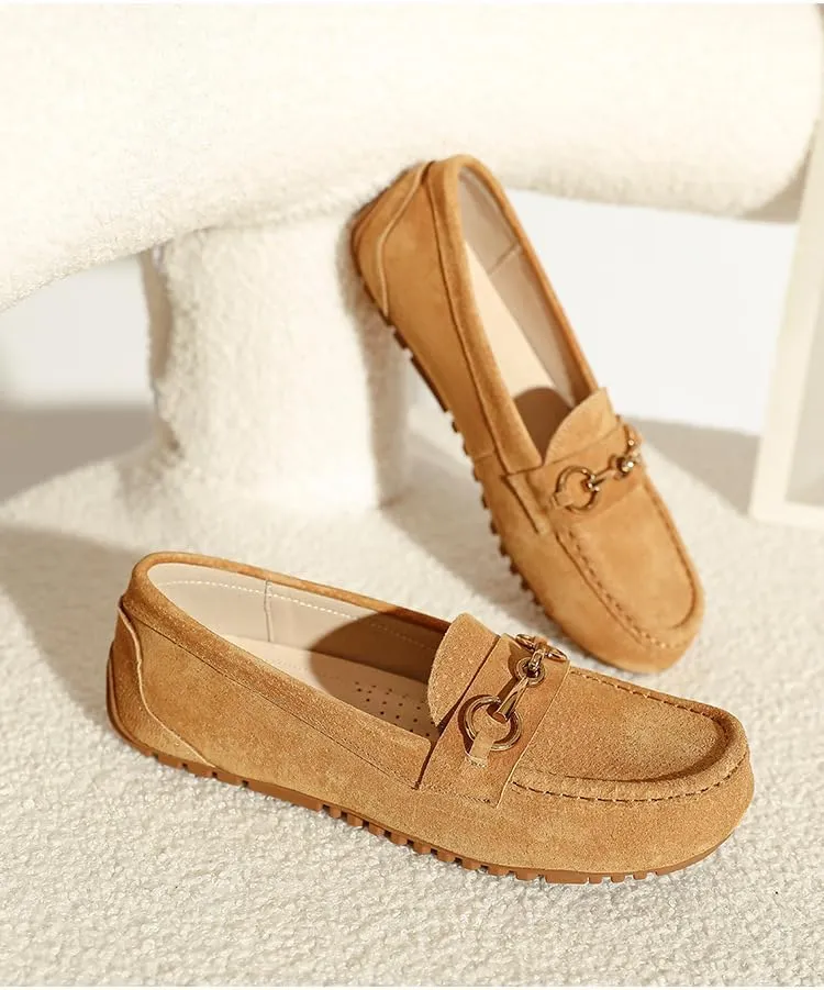 Geerta Women's Moccasins Cute Fashion Chain Decorated Low Top Round Toe Shoes Orthopedic Sandals, Cute Casual Comfortable Lightweight Slip on Shoes, Female Solid All-Match Loafers for Everyday Wear