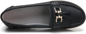 Geerta Women's Moccasins Cute Fashion Chain Decorated Round Toe Low Top Shoes Orthopedic Sandals, Casual Comfortable Lightweight Slip on Shoes, Female Solid All-Match Loafers Beach Travel, Daily Wear