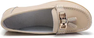 Geerta Women's Moccasins Cute Fashion Chain Decorated Round Toe Low Top Shoes Orthopedic Sandals, Casual Comfortable Lightweight Slip on Shoes, Female Solid All-Match Loafers Beach Travel, Daily Wear