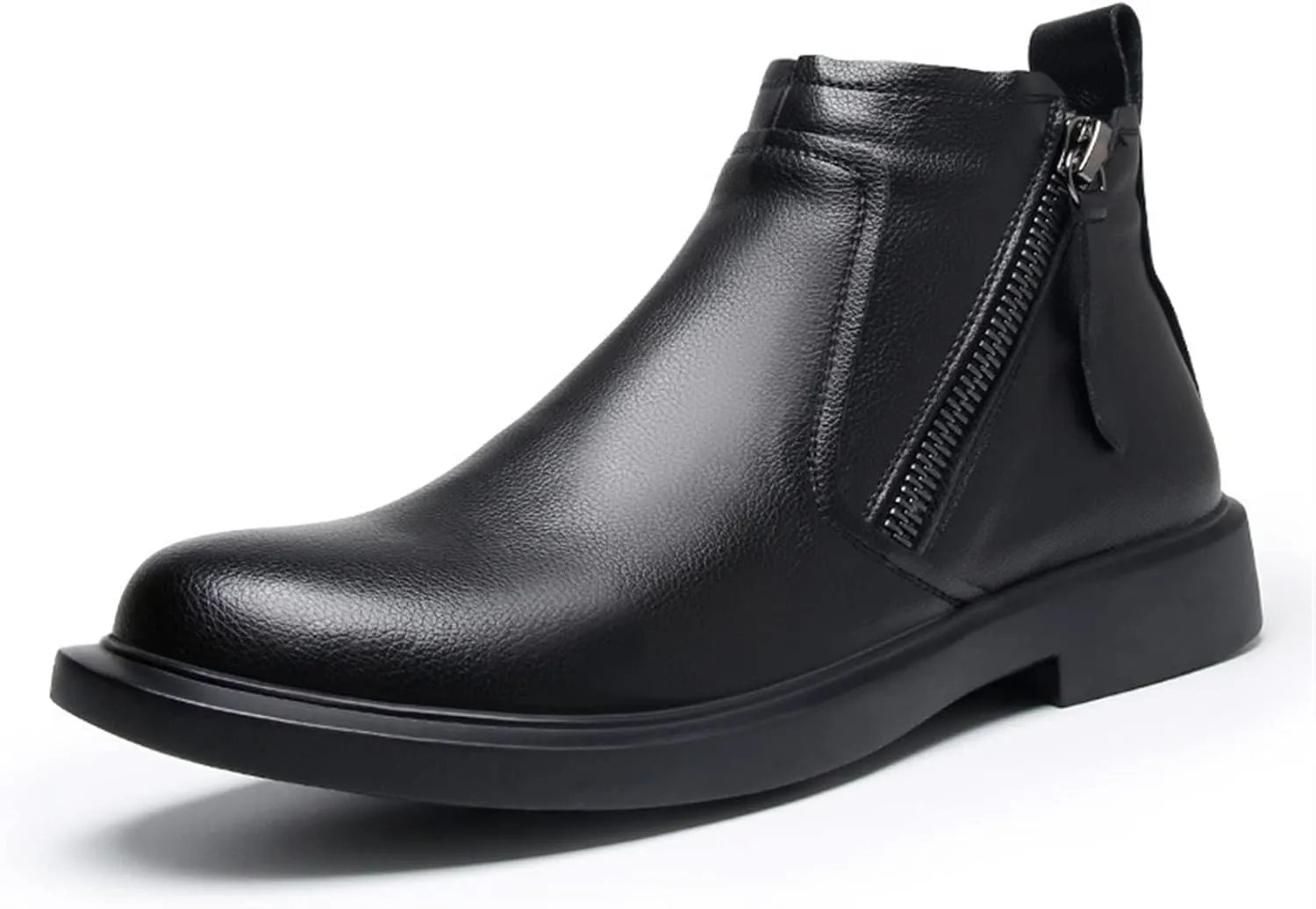 HOOENG Ankle Boots for Men with Double Zipper Genuine Leather Wearable Non Slip on Waterproof Anti-Slip Formal Fashion