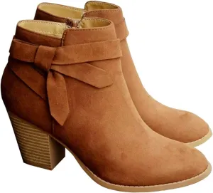JITUUE Womens Ankle Boots Chunky Block High Heel Slip on Tie Knot Block Zip Up Shoes Chelsea Pump Pointed Closed Toe Cute Stacked Heel Booties