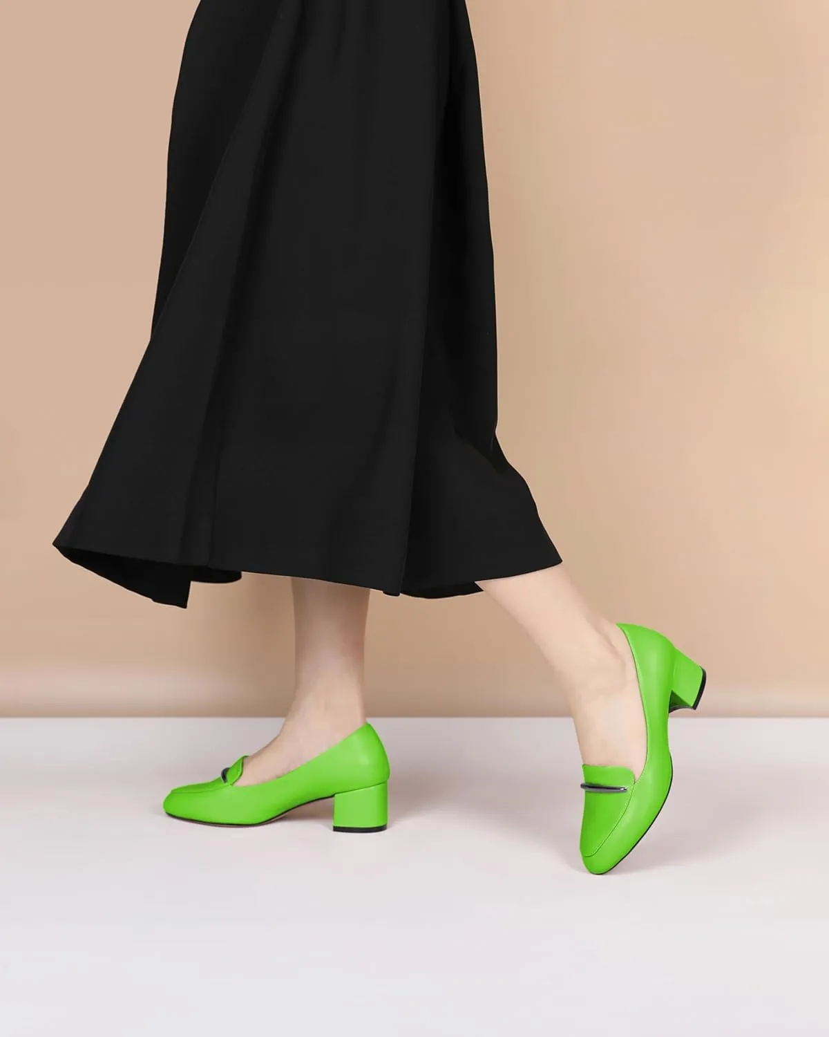 Joseywade Chunky Heel Loafers for Women Low Block Heel 2 Inch Slip on Closed Round Toe Pumps Casual Dress Work Shoes
