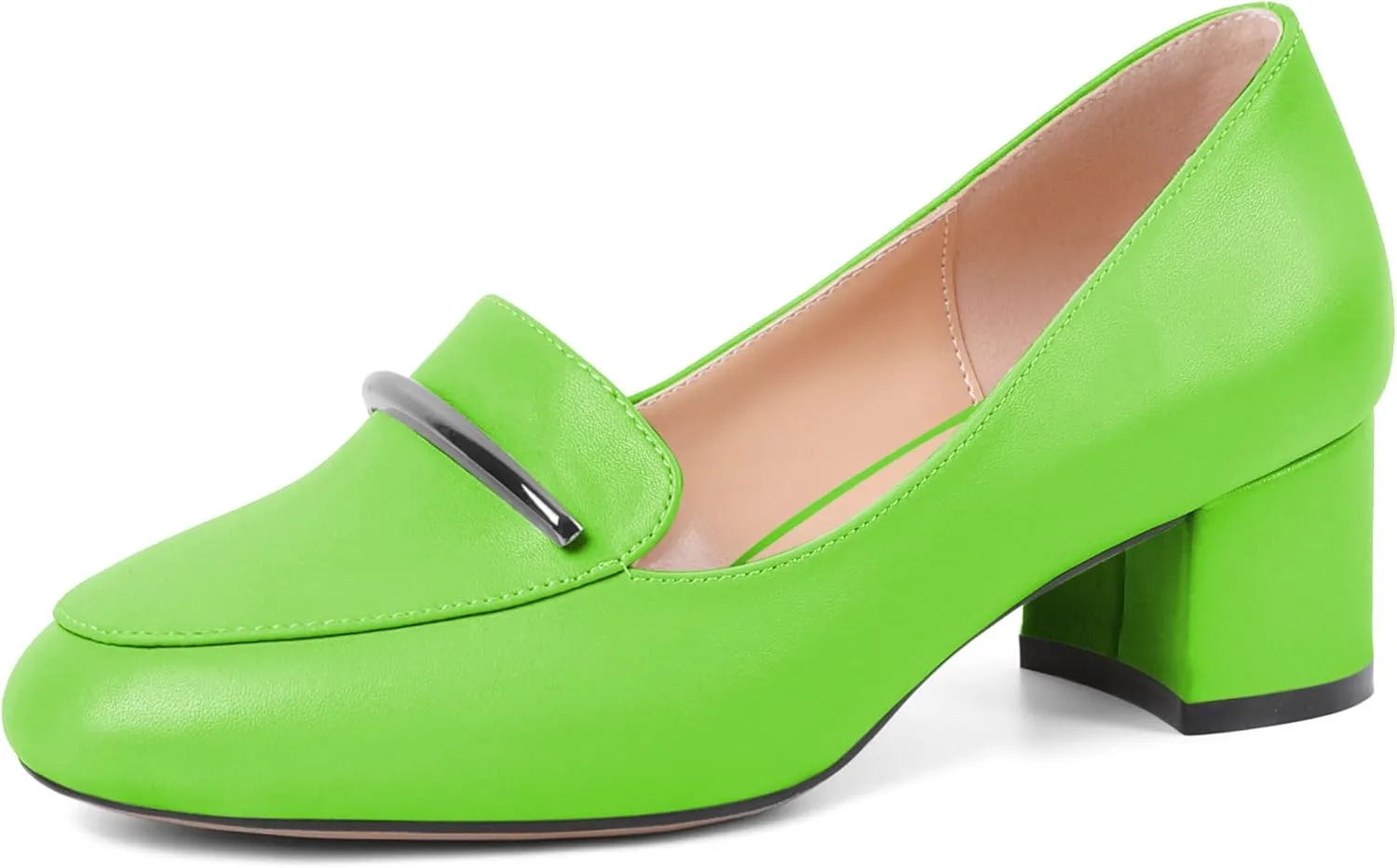 Joseywade Chunky Heel Loafers for Women Low Block Heel 2 Inch Slip on Closed Round Toe Pumps Casual Dress Work Shoes