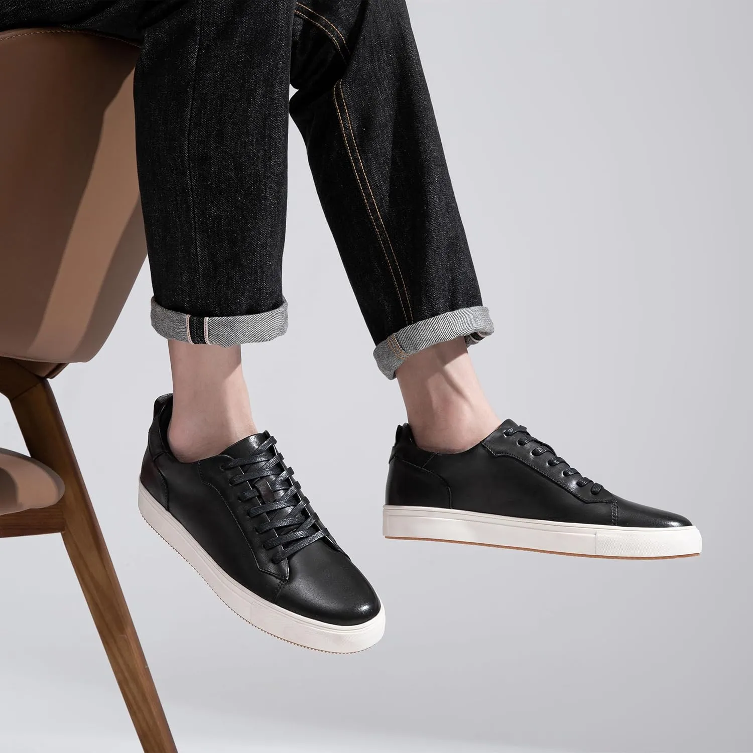 Jousen Mens Fashion Sneakers Polished Leather Mens Dress Sneakers Stylish Retro Mens Business Casual Shoes