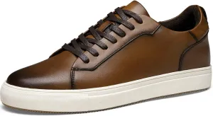 Jousen Mens Fashion Sneakers Polished Leather Mens Dress Sneakers Stylish Retro Mens Business Casual Shoes