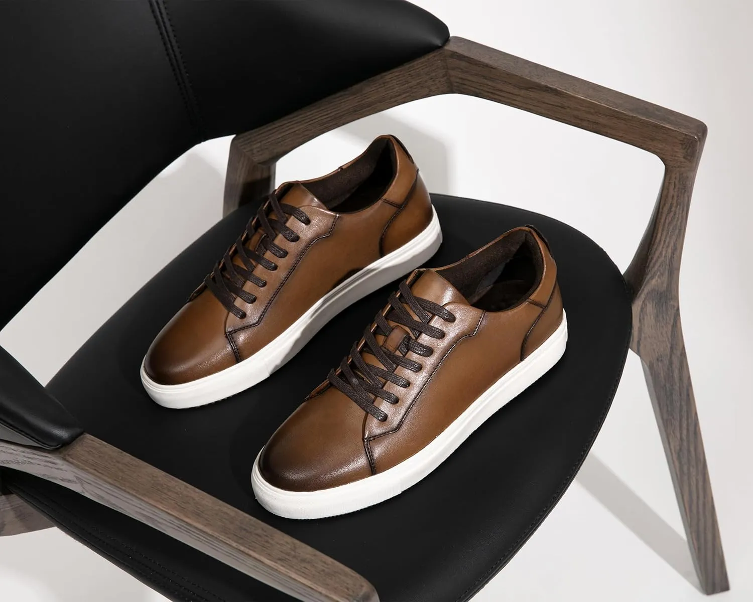 Jousen Mens Fashion Sneakers Polished Leather Mens Dress Sneakers Stylish Retro Mens Business Casual Shoes