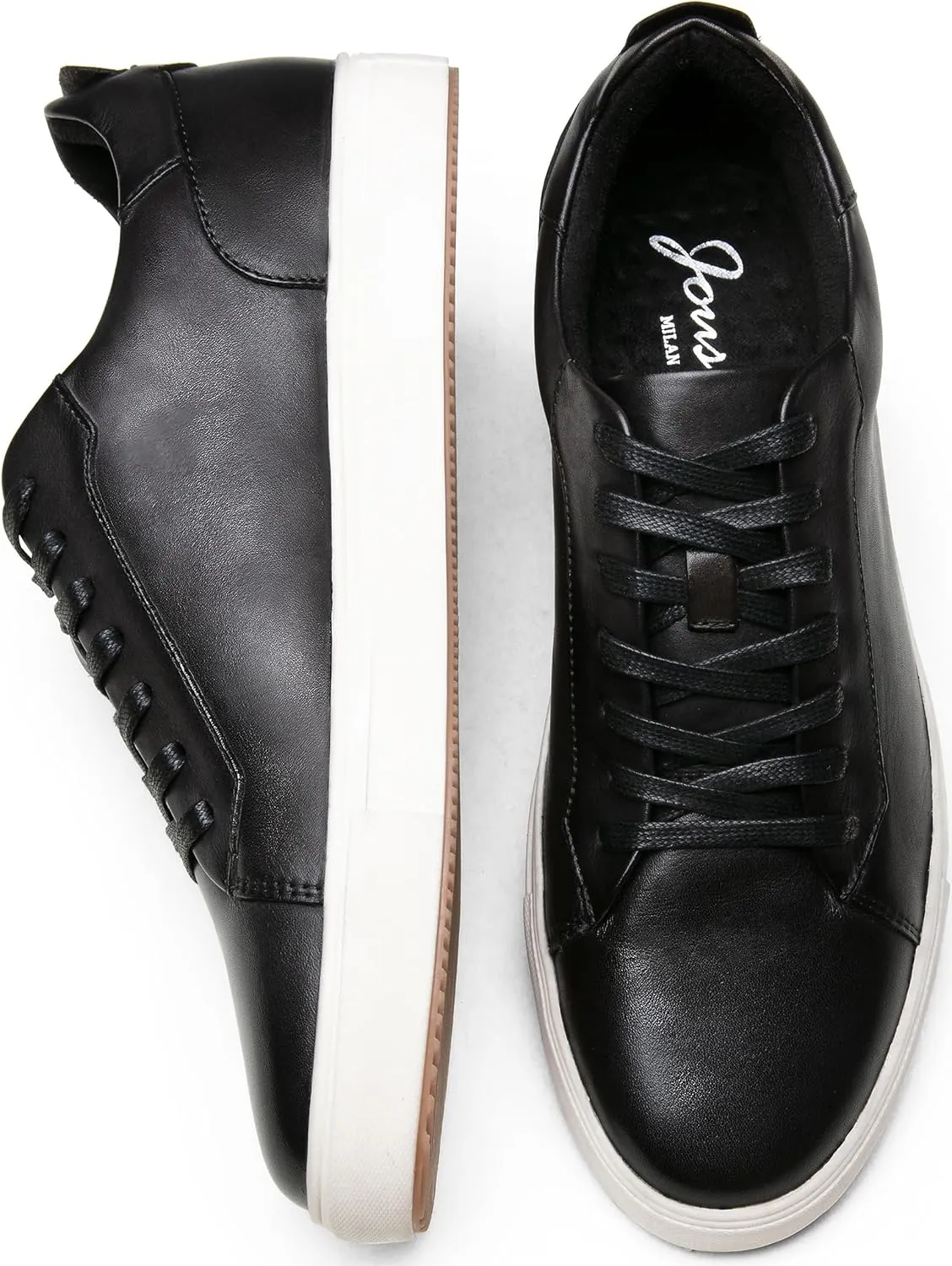 Jousen Mens Fashion Sneakers Polished Leather Mens Dress Sneakers Stylish Retro Mens Business Casual Shoes