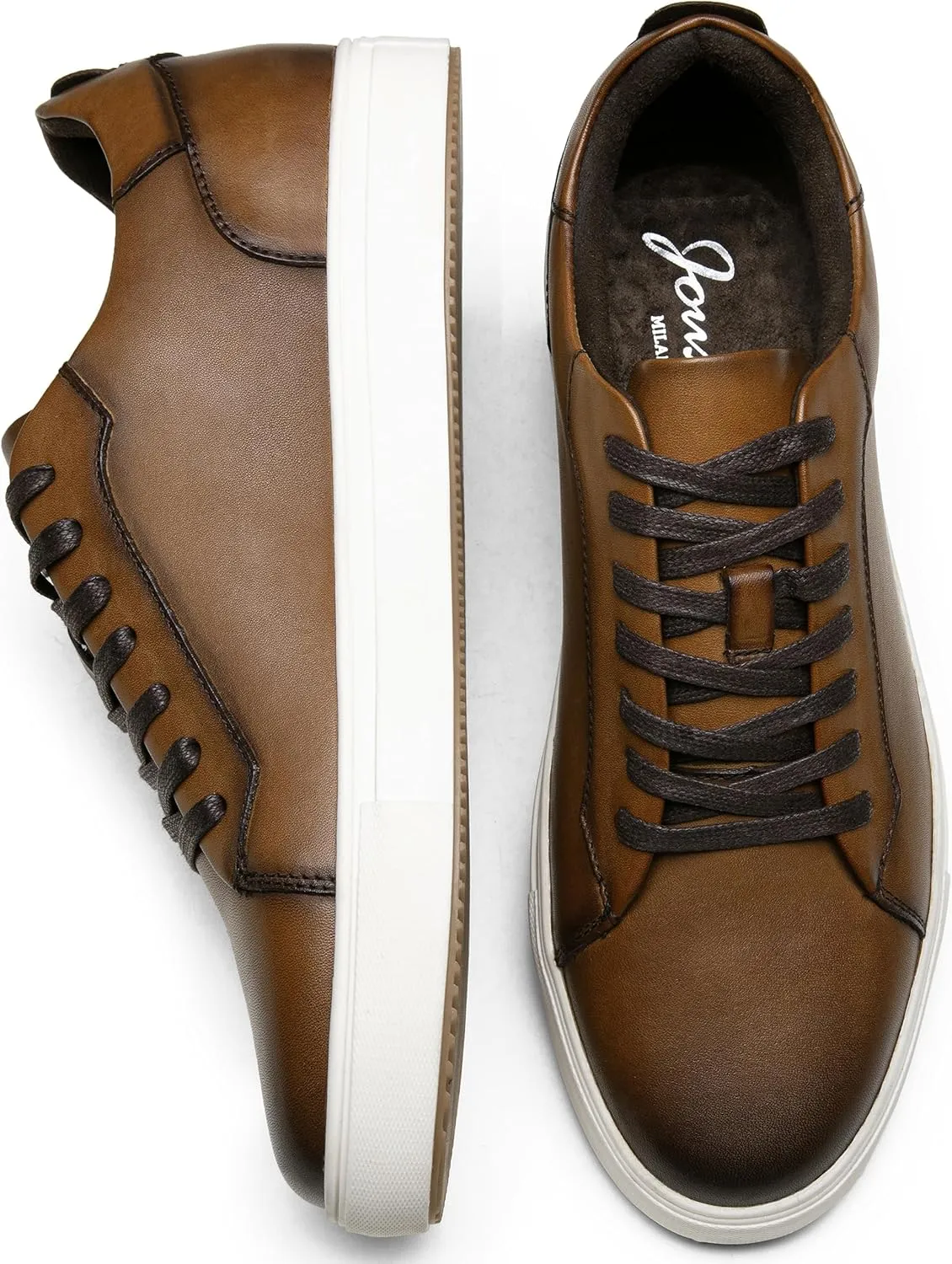 Jousen Mens Fashion Sneakers Polished Leather Mens Dress Sneakers Stylish Retro Mens Business Casual Shoes