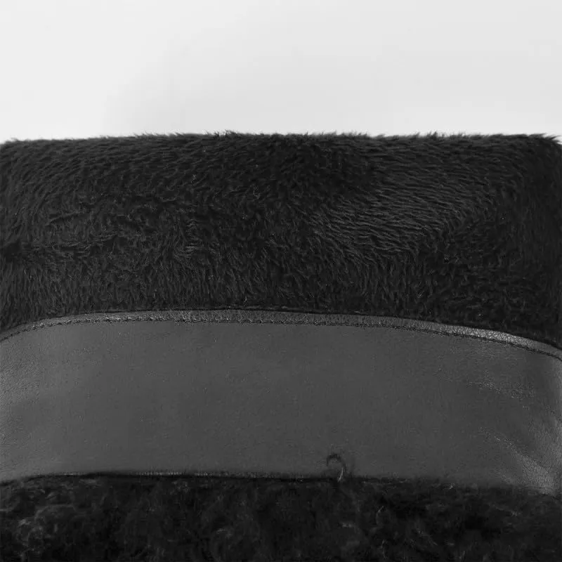 LISHAN Womens Faux Fur Flat Mid Calf Boots Fluffy Furry Fuzzy Heel Pull on Snow Boots Warm Winter Shoes