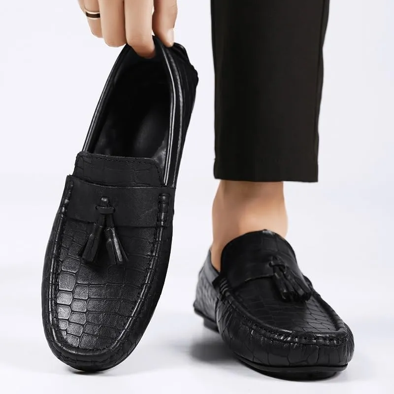 Loafers for Men Round Toe Leather with Tassel Driving Moccasins Loafers Flat Heel Comfortable Resistant Casual Prom Slip On