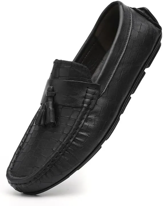 Loafers for Men Round Toe Leather with Tassel Driving Moccasins Loafers Flat Heel Comfortable Resistant Casual Prom Slip On