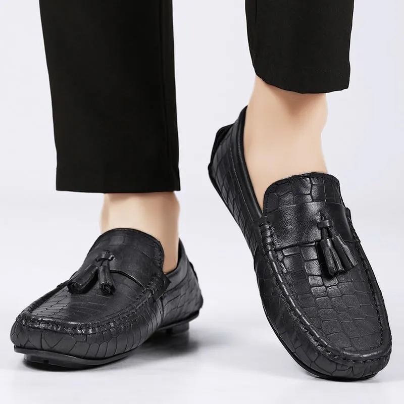 Loafers for Men Round Toe Leather with Tassel Driving Moccasins Loafers Flat Heel Comfortable Resistant Casual Prom Slip On