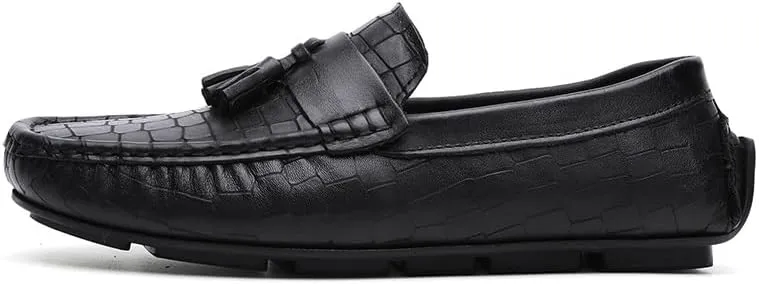 Loafers for Men Round Toe Leather with Tassel Driving Moccasins Loafers Flat Heel Comfortable Resistant Casual Prom Slip On
